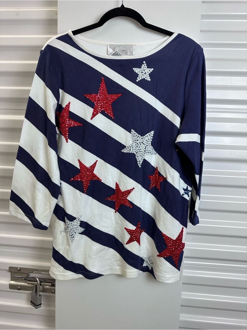 Diane’s Essentials Navy, White & Silver Star Stripe Top